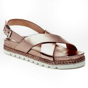 J/SLIDES Leather Rose Gold Metallic Sandals